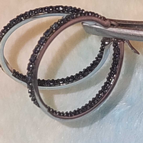 Blue diamond hoops, sterling silver - Picture 4 of 6